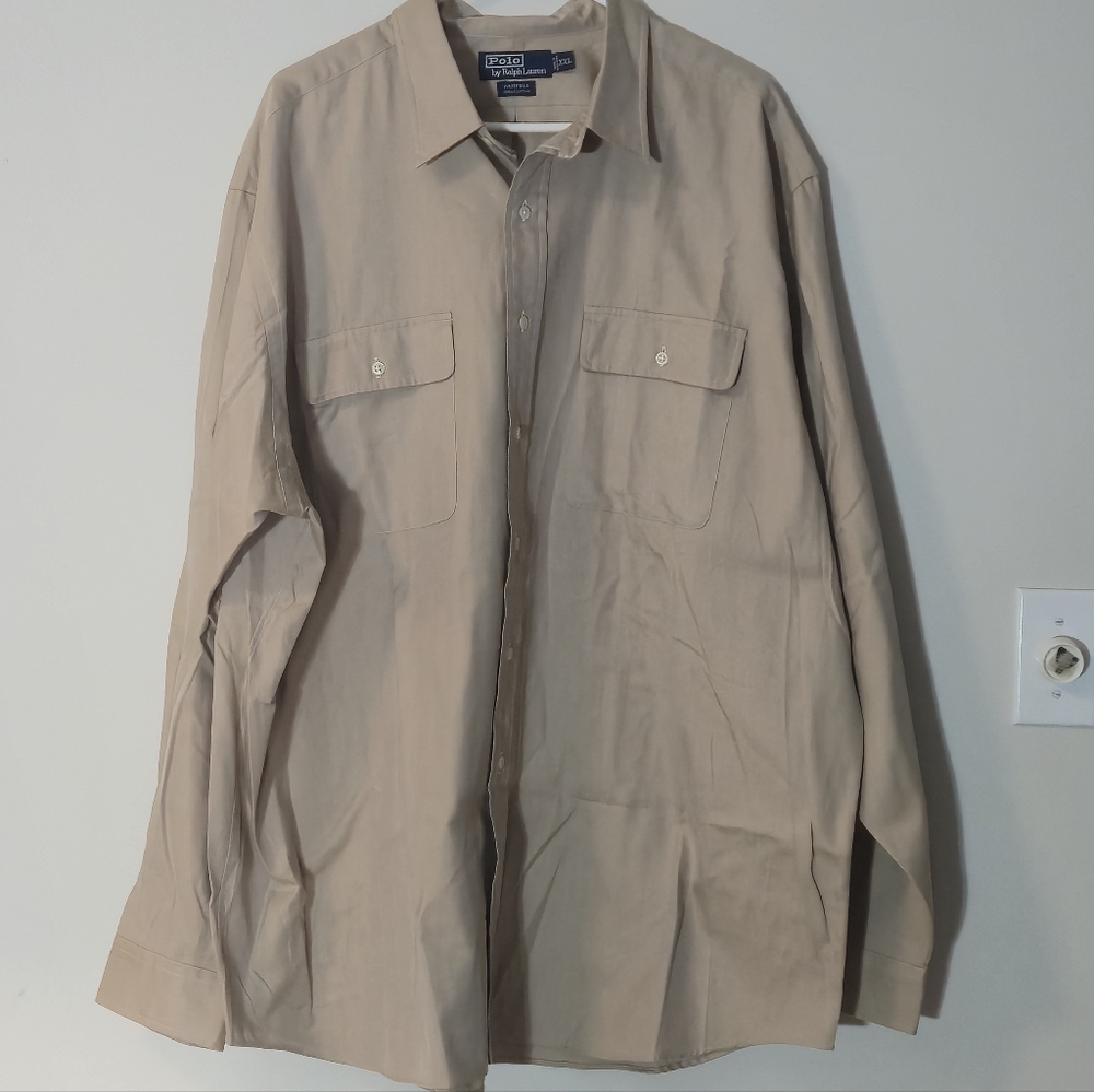 Polo Ralph Lauren XXL Whitfield Khaki Cotton Button Down Quiet Luxury Classic - Picture 8 of 8